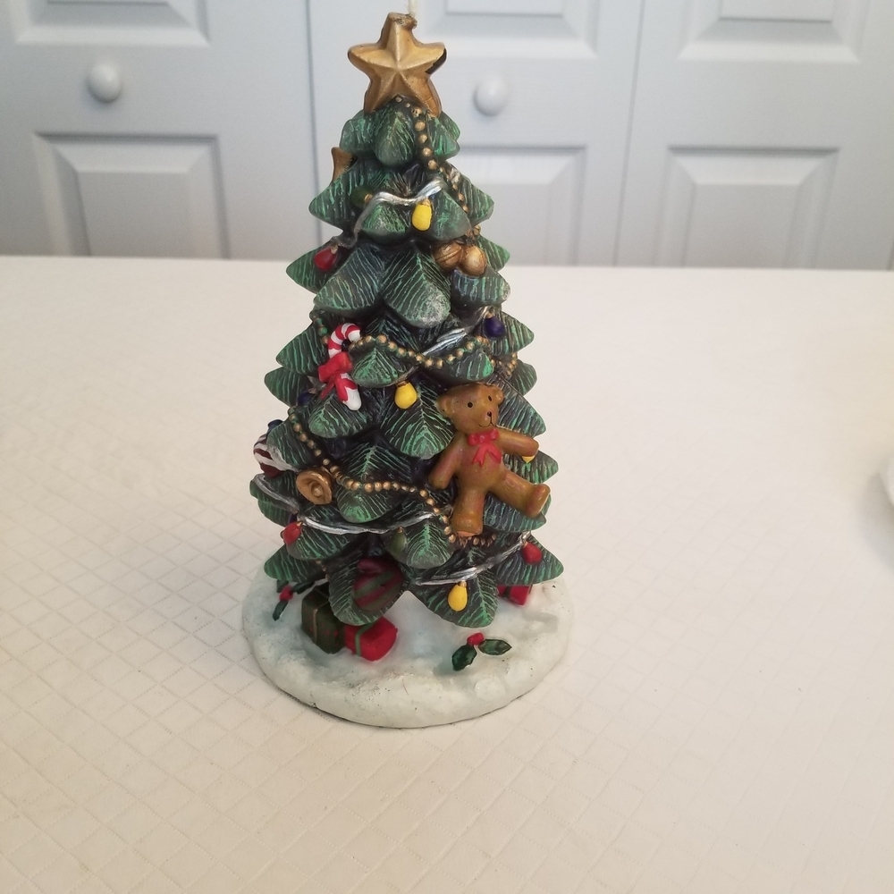 Vintage Christmas Tree Shaped Candle With Gifts Glitter Stockings Candy Cane